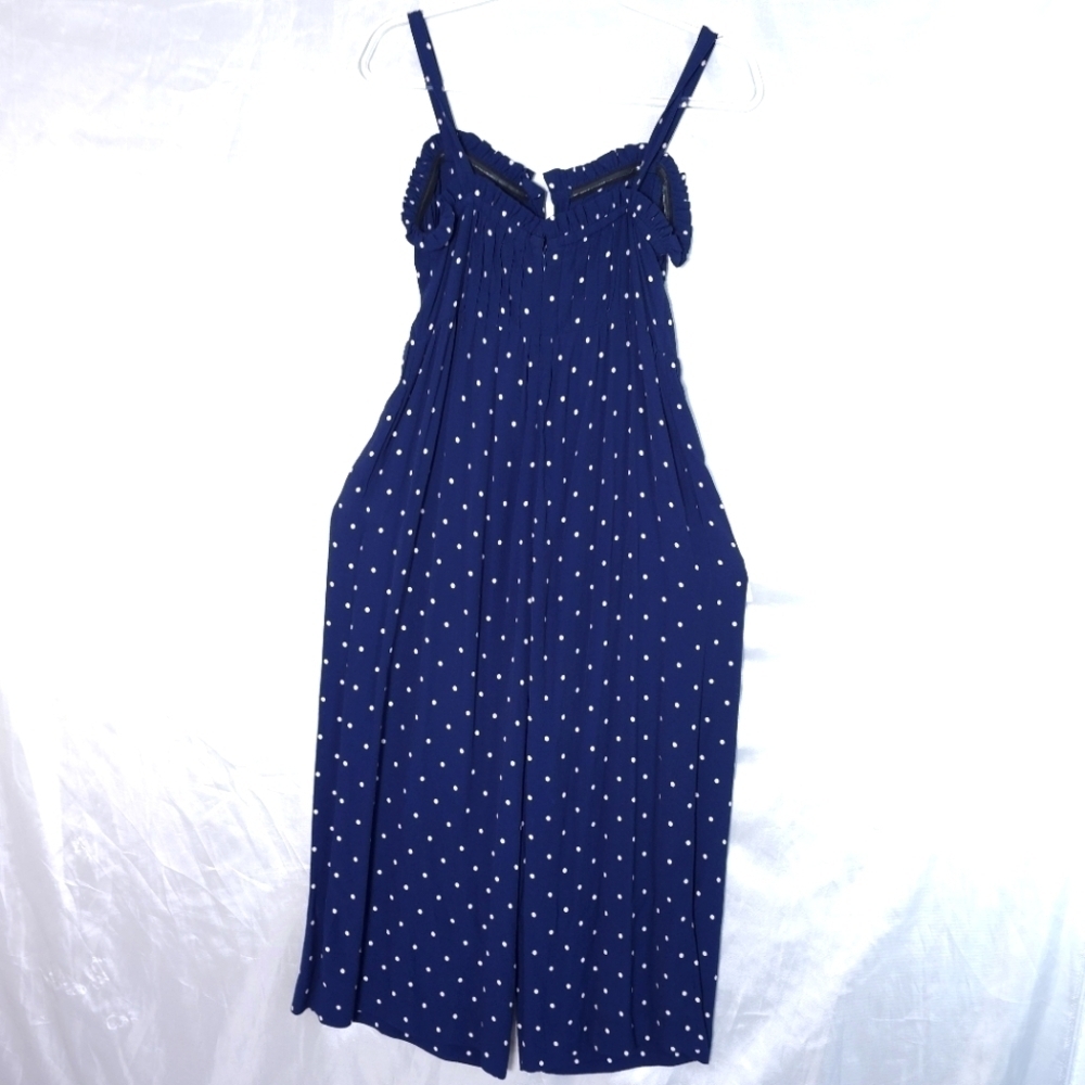 Madewell Pintuck Cami Wide Leg Jumpsuit in Polka Dot Navy Blue Size 4P - Picture 2 of 11